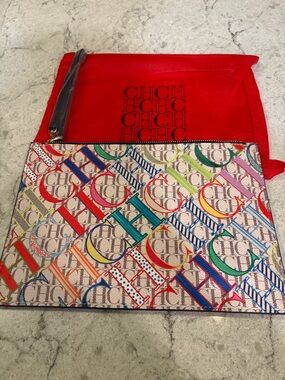Carolina Herrera Multicolor Monogram Pouch - Red Dust Bag